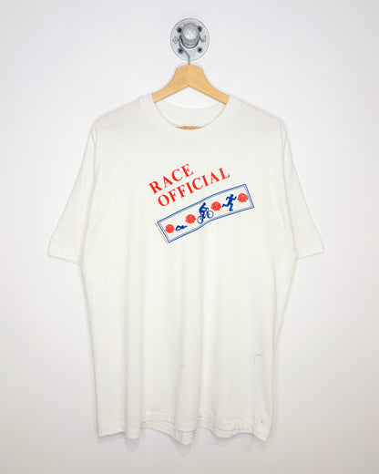 Vintage 80s Triathlon Race Official White Tee Shirt