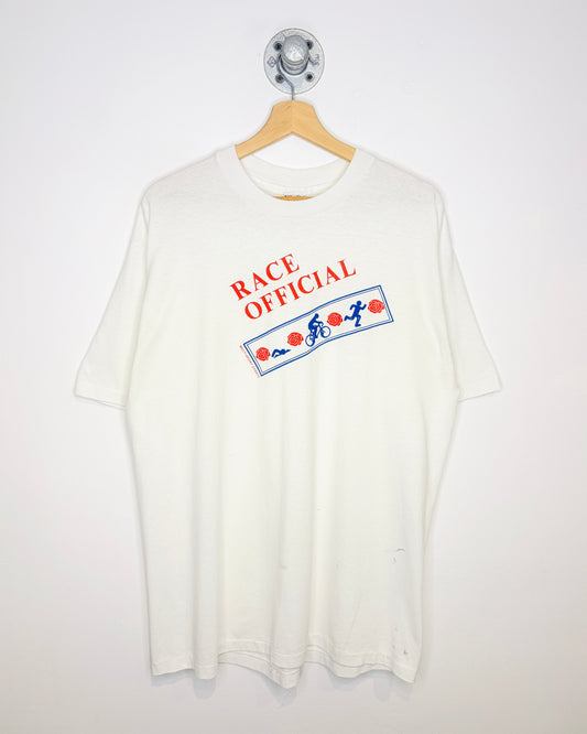 Vintage 80s Triathlon Race Official White Tee Shirt