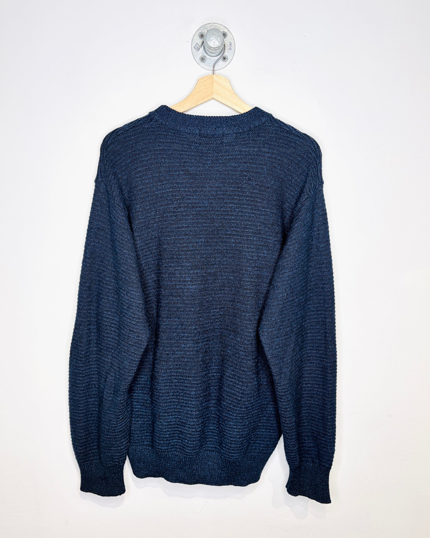 Vintage 1990s Leo Chevalier Design Navy And Burgundy Aztec Print Acrylic Sweater