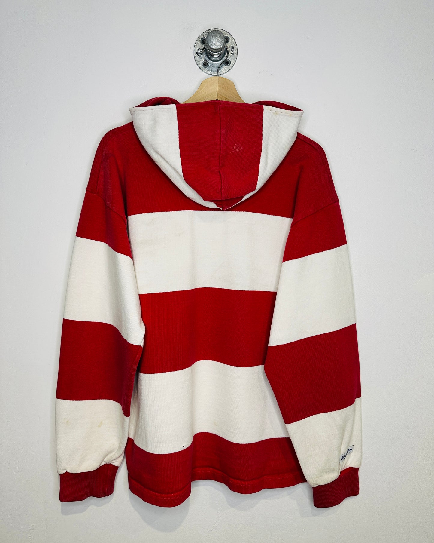 Vintage 1990s Barbarian Rugby Wear Red And White Striped Hoodie