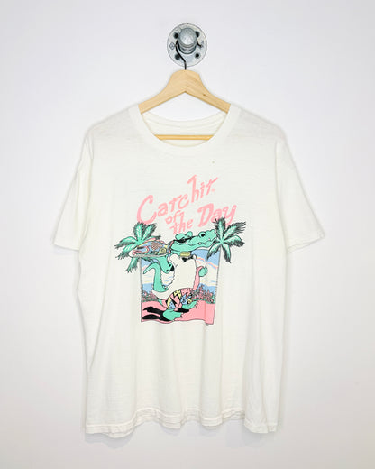 Vintage 1986 Catch Of The Day Paper Thin White Tee Shirt