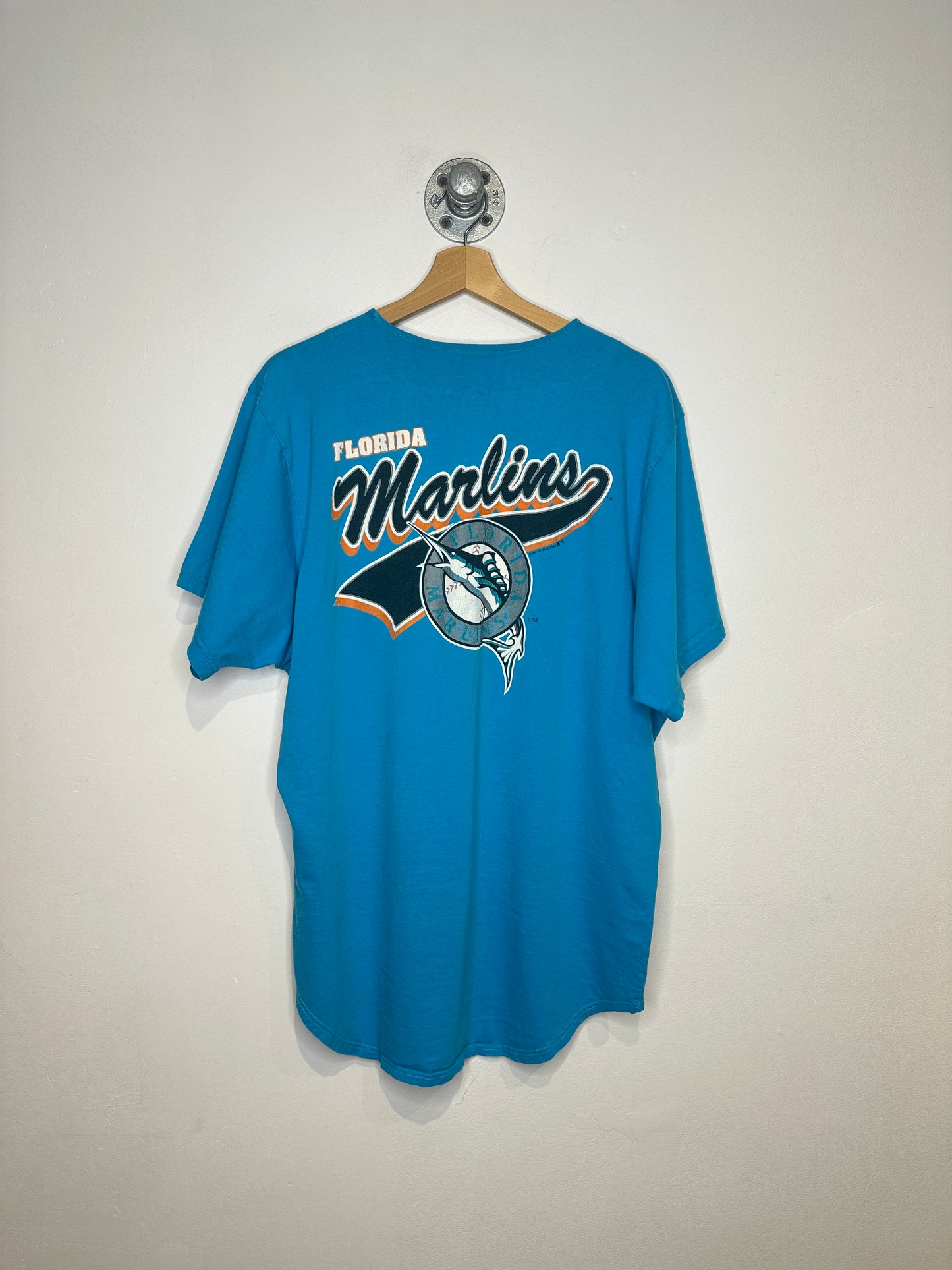 Vintage 1993 Florida Marlins Turquoise Cotton Baseball Tee Shirt