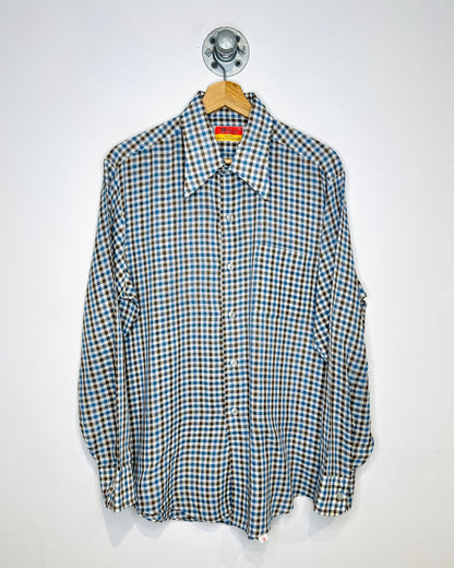 Vintage 1970s Hudson’s Bay Gingham Check Brown And Blue Button Up Shirt