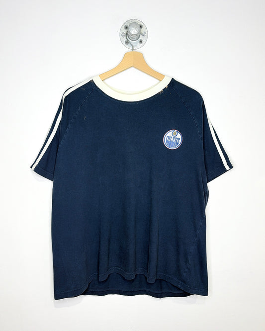 2000s Boxy Edmonton Oilers Navy & White Raglan Tee Shirt