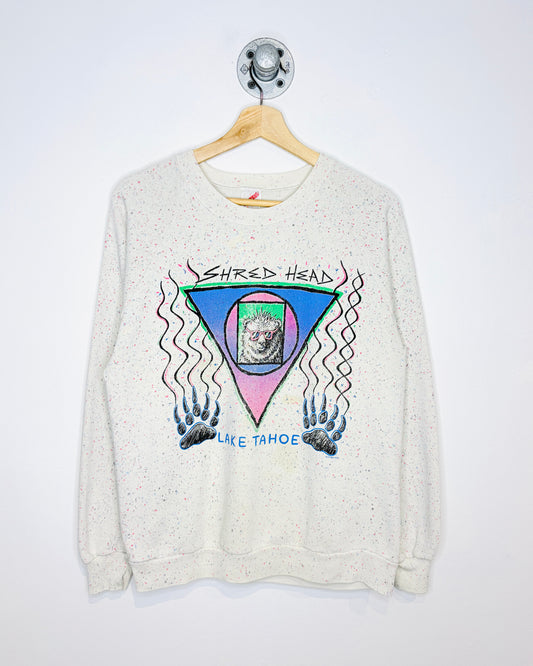 Vintage Late 1980s Lake Tahoe Confetti Speckled Grey Crewneck Sweatshirt