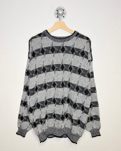 Vintage 90s Grenadier Grey Abstract Patterned Sweater