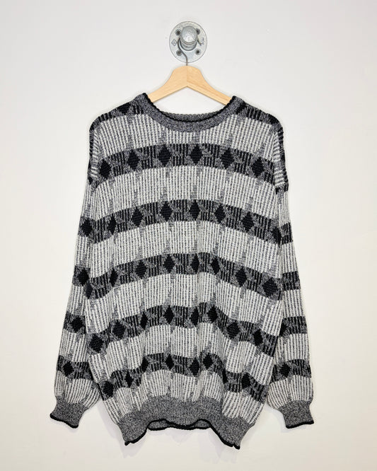 Vintage 90s Grenadier Grey Abstract Patterned Sweater