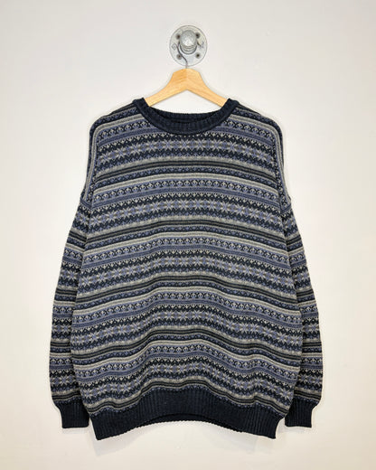 Vintage 90s Woolrich Navy Blue Patterned Knit Sweater