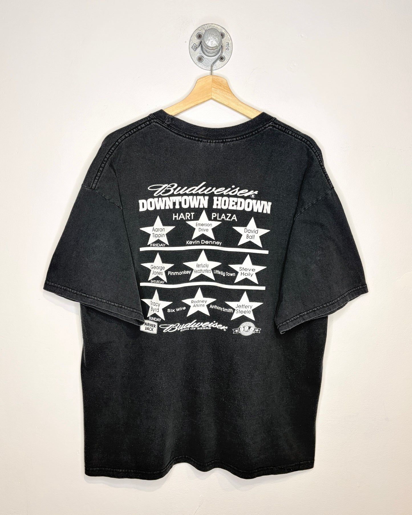 Vintage 2002 Budweiser Downtown Hoedown Faded Black Tee Shirt