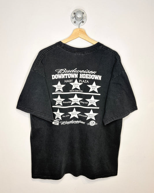 Vintage 2002 Budweiser Downtown Hoedown Faded Black Tee Shirt