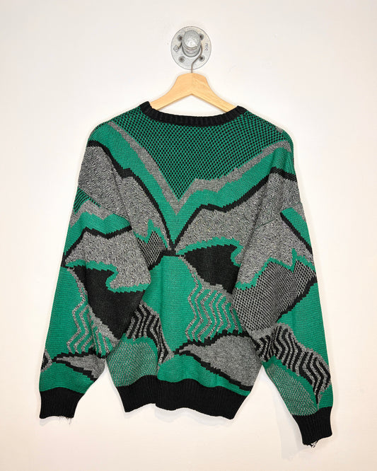 Vintage 90s Sears Abstract Black & Green Knit Sweater