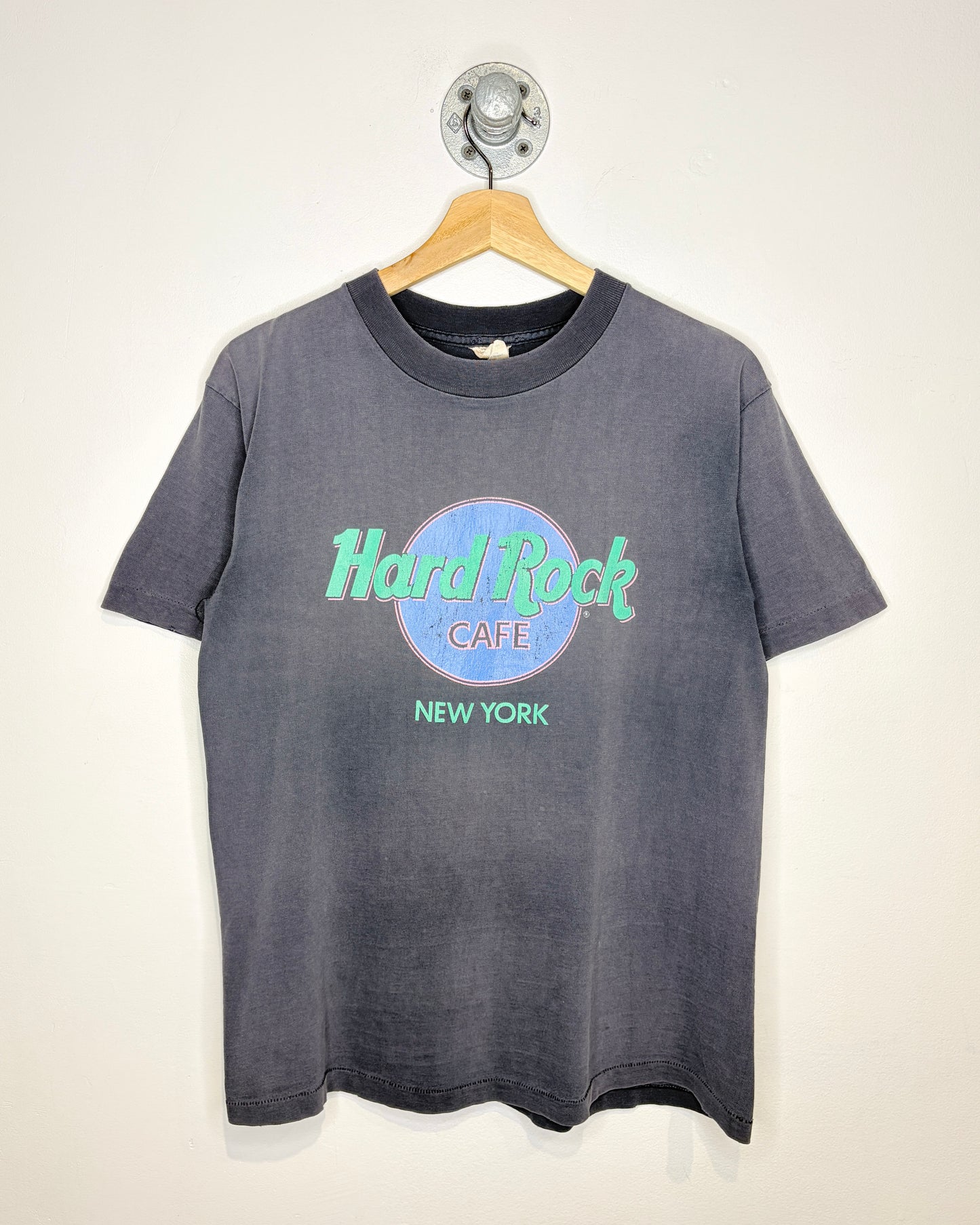 Vintage 90s Hard Rock Cafe New York Heavily Faded Black Tee Shirt