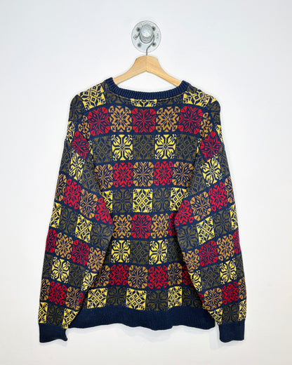 Vintage 90s Flying Scotsman Navy Snowflake Patterned Sweater