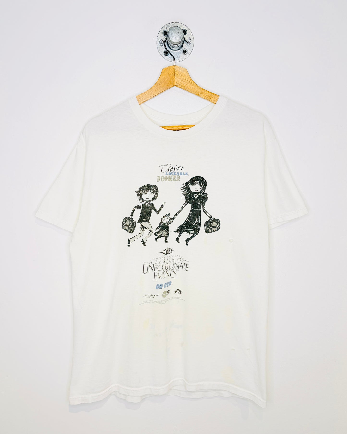 Vintage 2004 A Series Of Unfortunate Events Thrashed White Tee Shirt