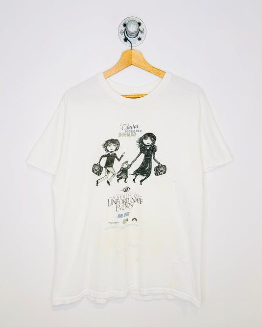 Vintage 2004 A Series Of Unfortunate Events Thrashed White Tee Shirt