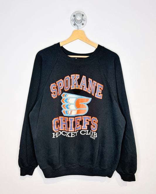 Vintage 1989 Spokane Chiefs Orange And Black Crewneck Sweatshirt