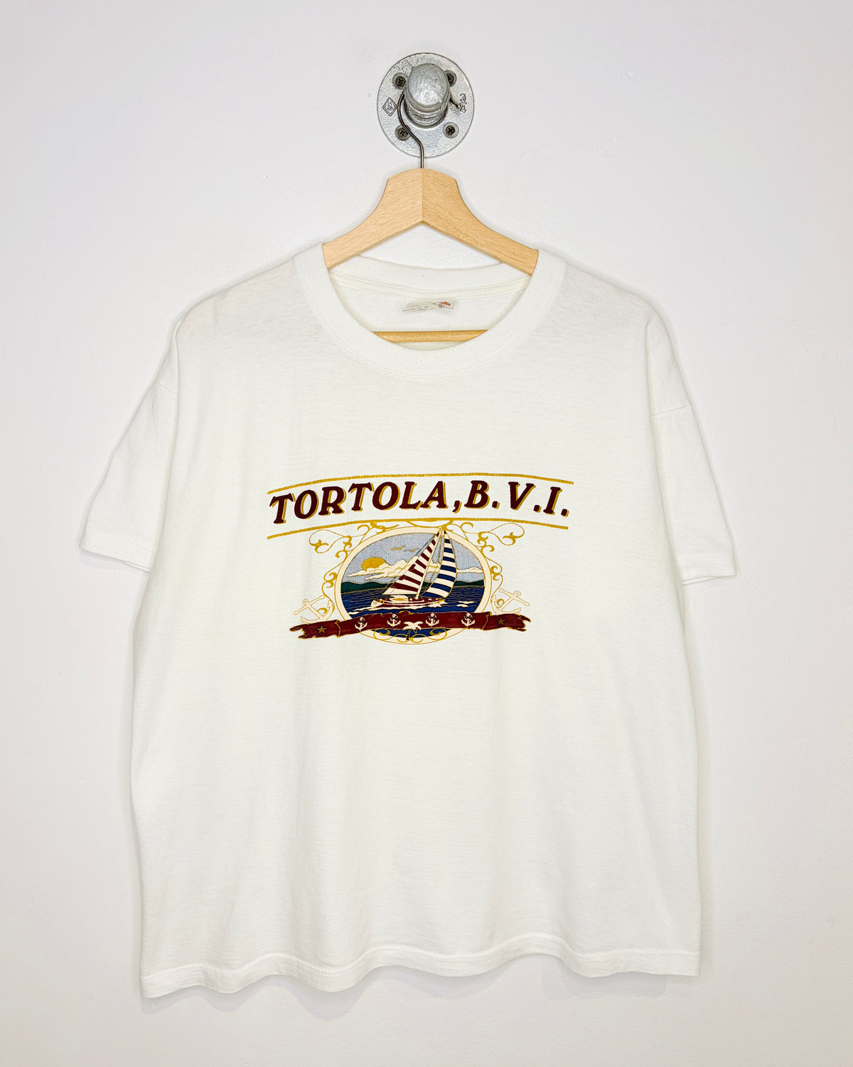 Vintage 80s Boxy Tortola B. V. I. White Tee Shirt