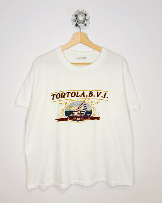 Vintage 80s Boxy Tortola B. V. I. White Tee Shirt
