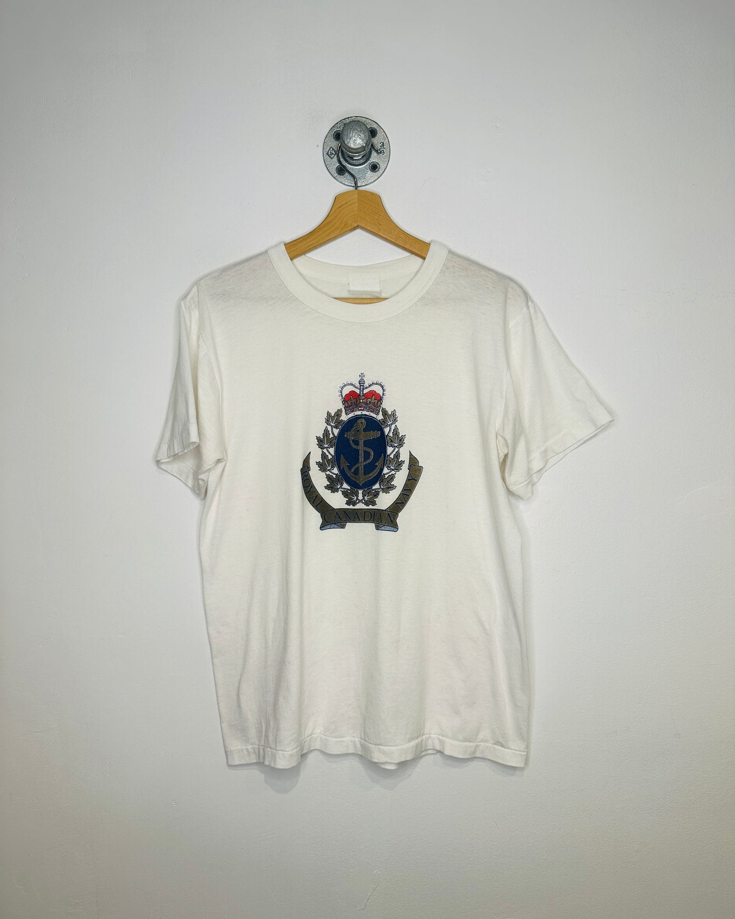 Vintage 1980s Royal Canadian Navy Crest White Tee Shirt