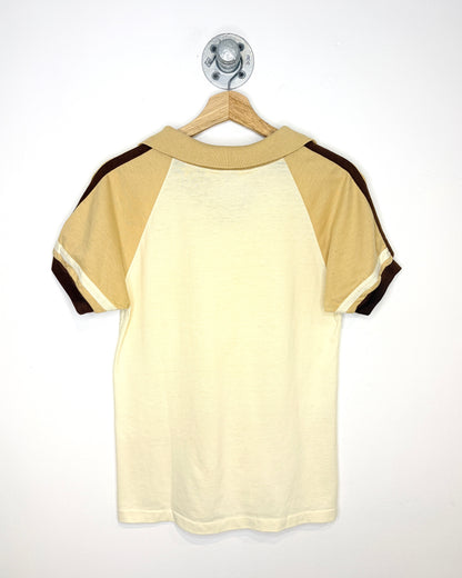 Vintage 70s Sears TwoTone Tan V-Neck Polo Shirt