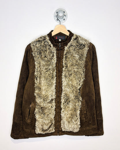 2000s Okali Shag Brown Suede Zip Up Women’s Jacket