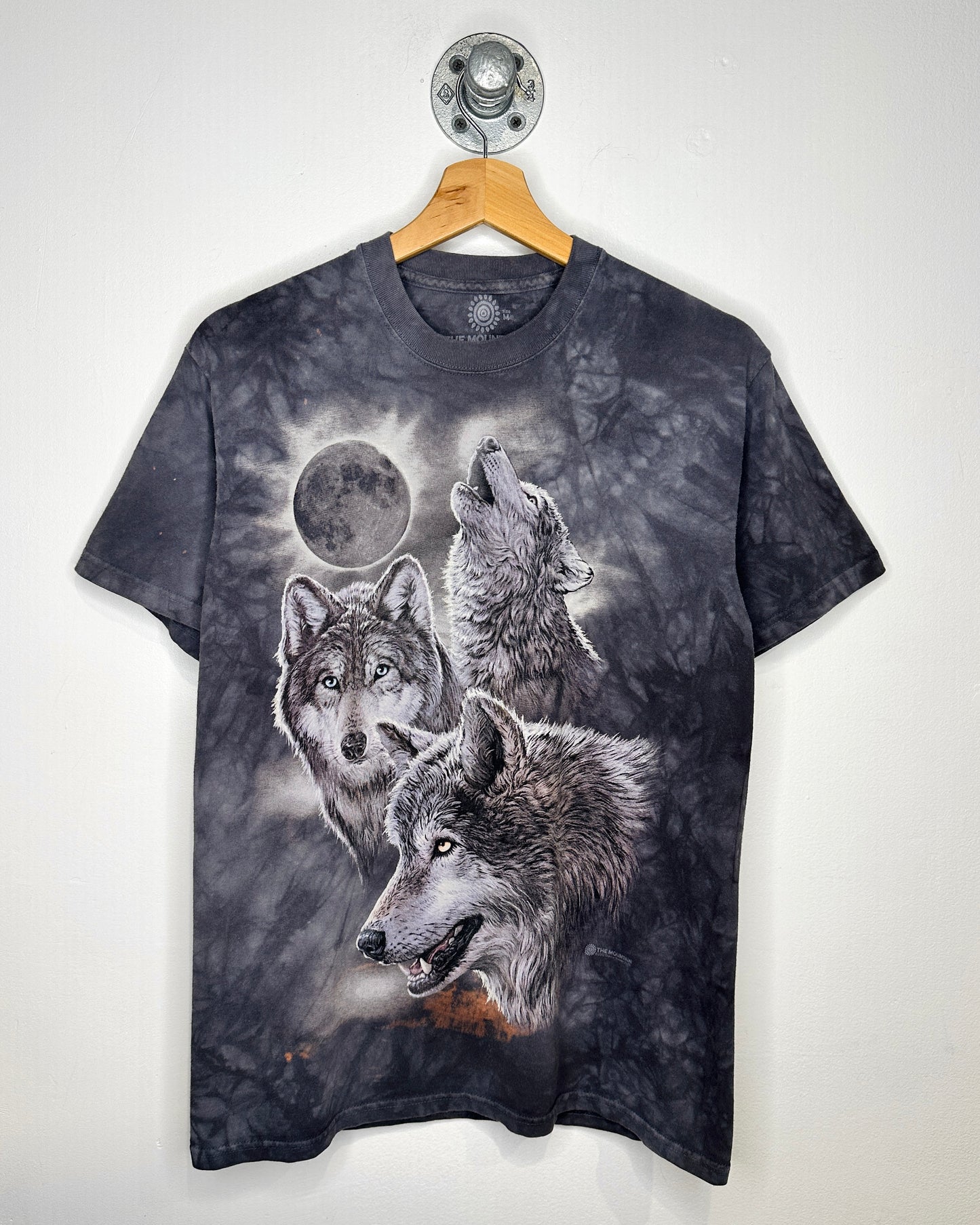 2000s Howling Wolves Tie Dye Grey Tee Shirt