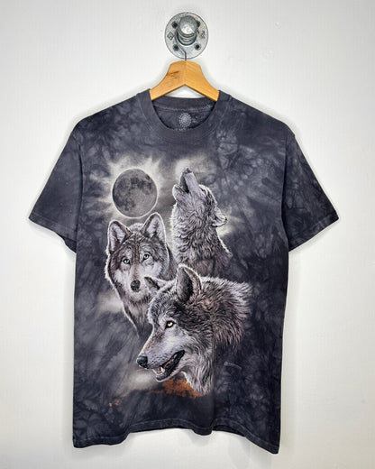 2000s Howling Wolves Tie Dye Grey Tee Shirt