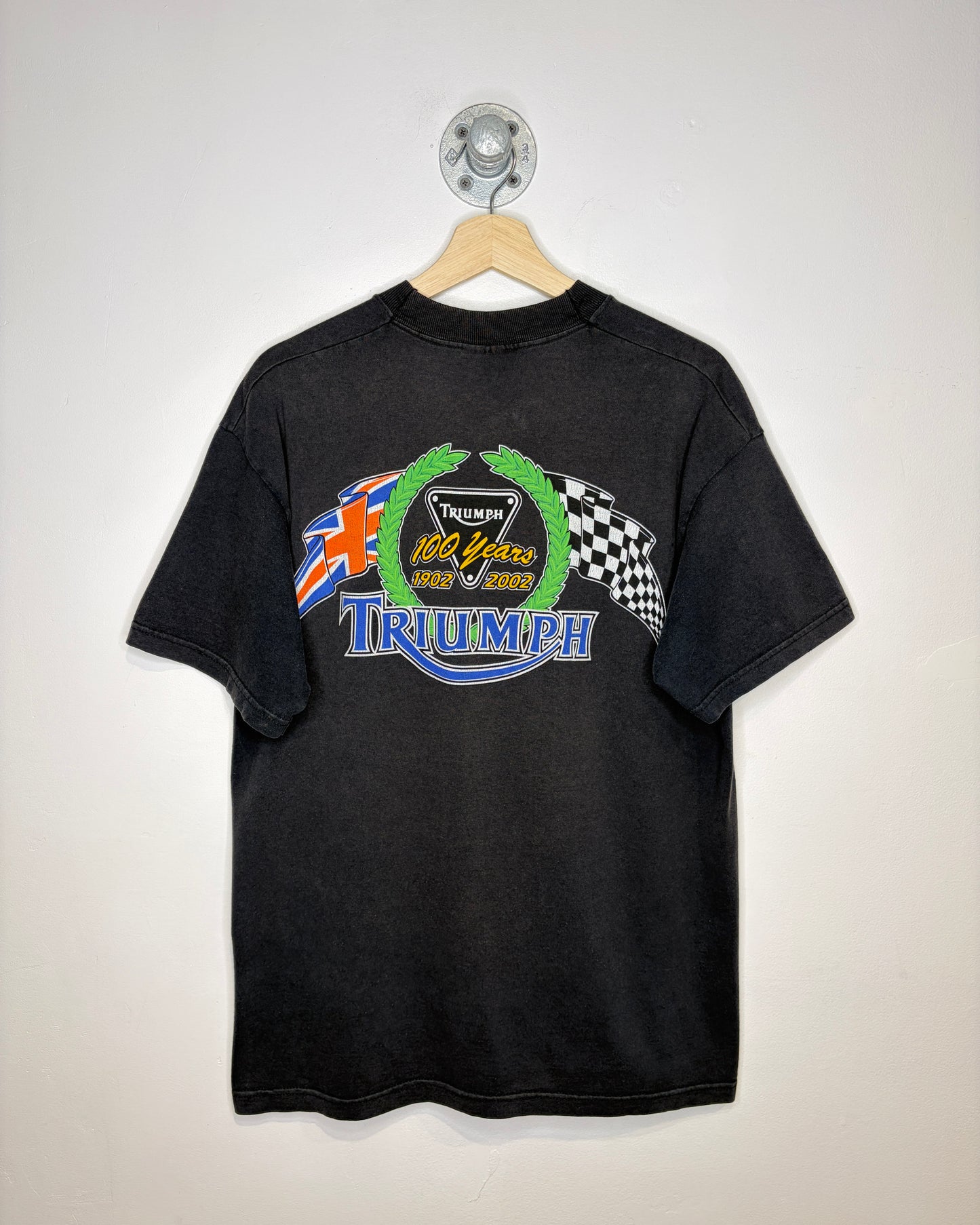 Vintage 2002 Triumph 100 Years Faded Black Tee Shirt