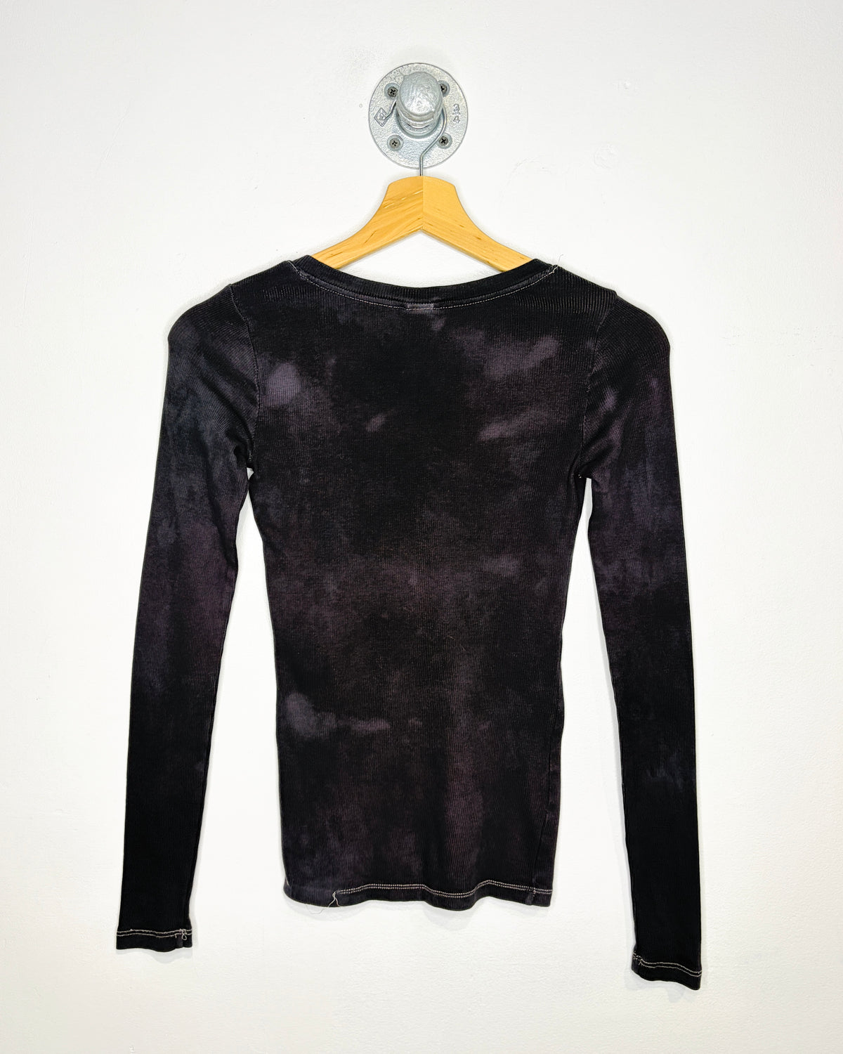 Women’s Blank Faded Charcoal Grey Ribbed Henley Longsleeve Shirt