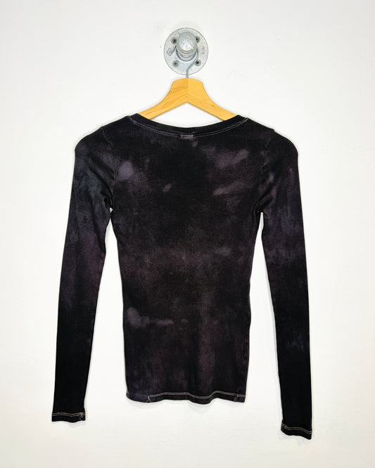 Women’s Blank Faded Charcoal Grey Ribbed Henley Longsleeve Shirt