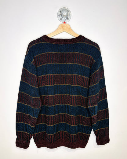 Vintage 1990s Bill Blass Iconic Burgundy And Navy Acrylic Sweater