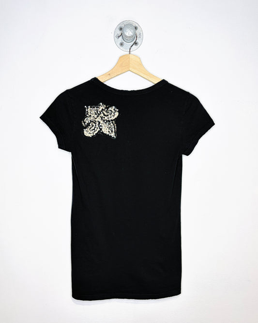 Y2K Women's Fleur De Lis Black Tee Shirt