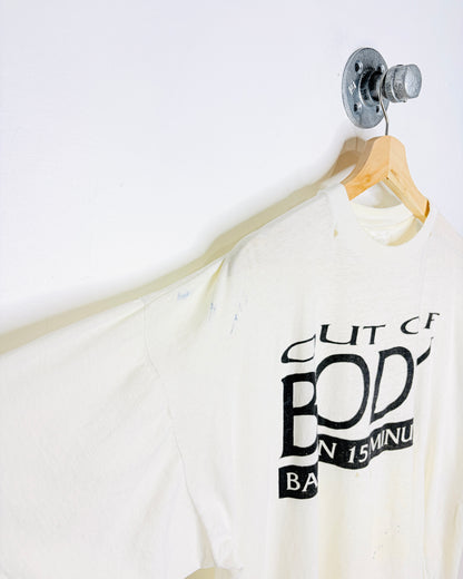 Vintage 90s “Out Of Body” Thrashed & Paper Thin White Tee Shirt