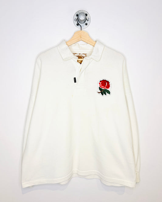 Vintage Lonsdale Rose Patch White Long Sleeve Rugby Style Shirt