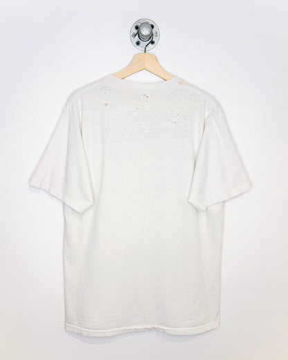 Vintage 90s Wildwood Productions Distressed White Tee Shirt
