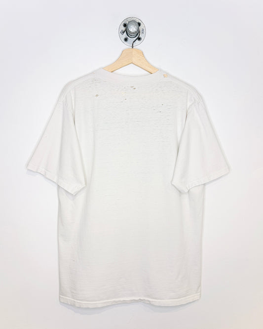 Vintage 90s Wildwood Productions Distressed White Tee Shirt