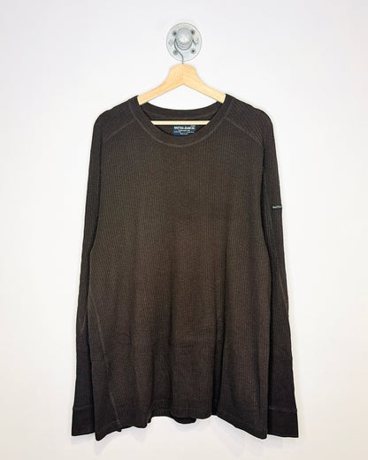 Nautica 2010s Brown Ribbed Long Sleeve Cotton Shirt