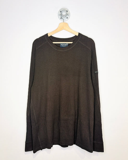 Nautica 2010s Brown Ribbed Long Sleeve Cotton Shirt