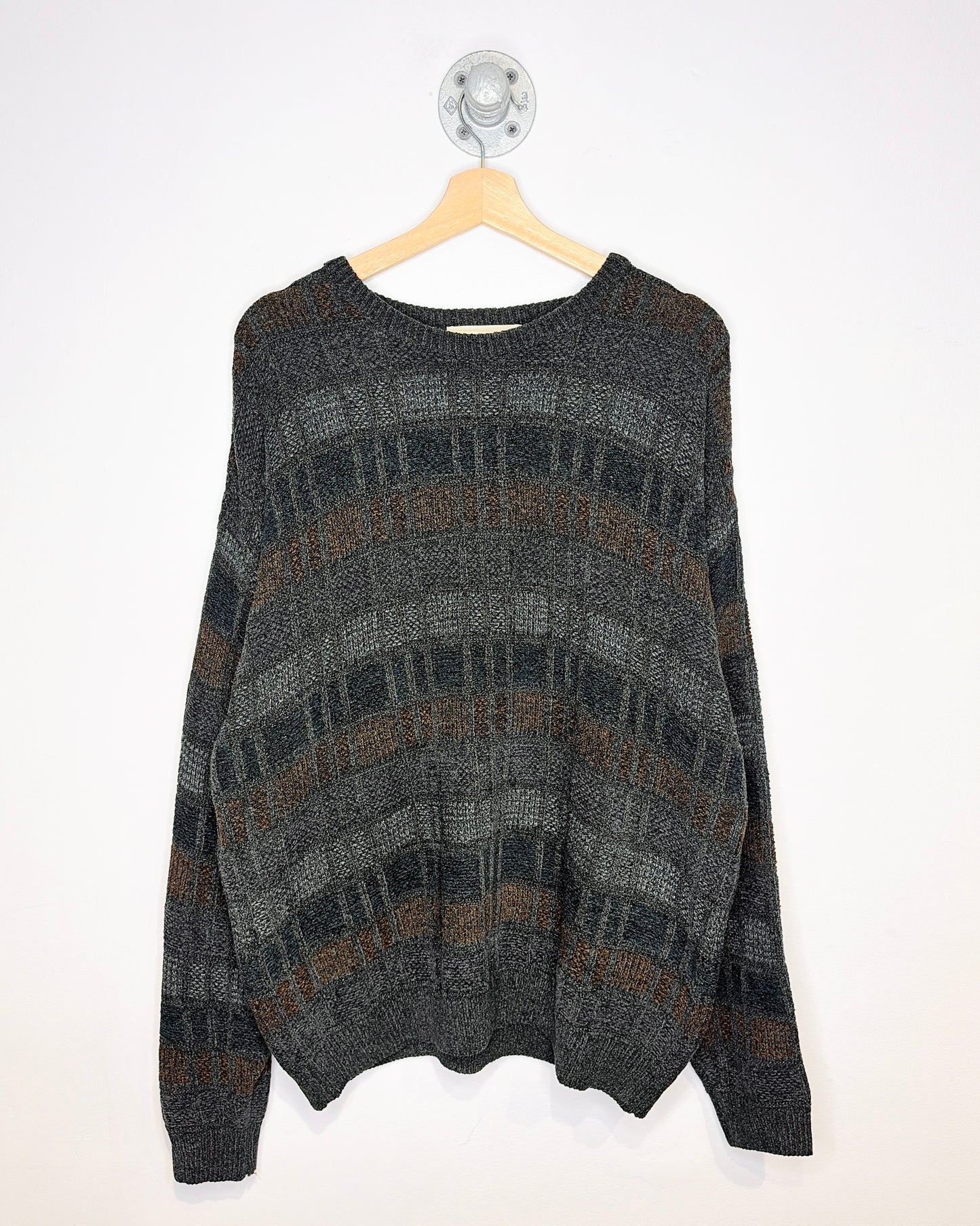 Vintage 1990s Pronto Uomo Acrylic Blend Grey Blend Square Patterned Sweater