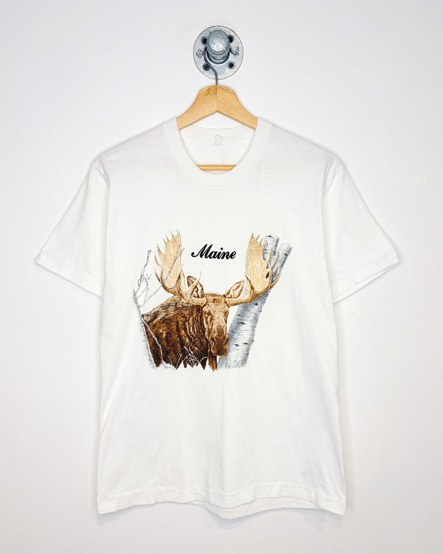 Vintage 70s Maine Moose White Tee Shirt