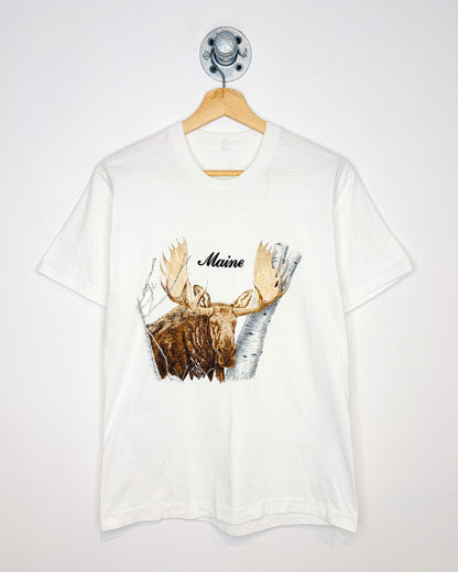 Vintage 70s Maine Moose White Tee Shirt
