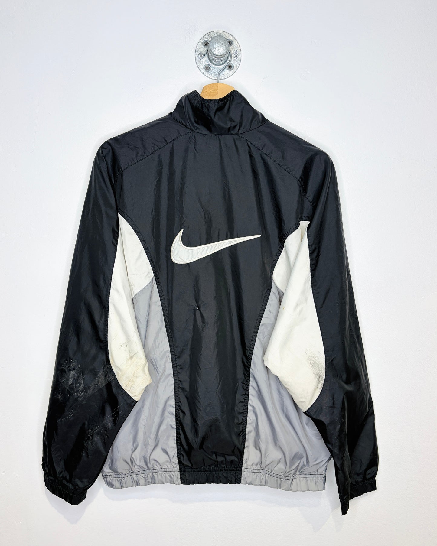 Vintage 90s Nike Swoosh Black, White & Silver Winbreaker