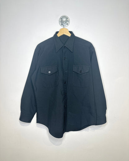 Vintage 1980s Black Two Pocket Utility Button Up Collared Shirt