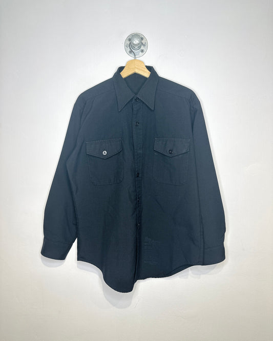 Vintage 1980s Black Two Pocket Utility Button Up Collared Shirt