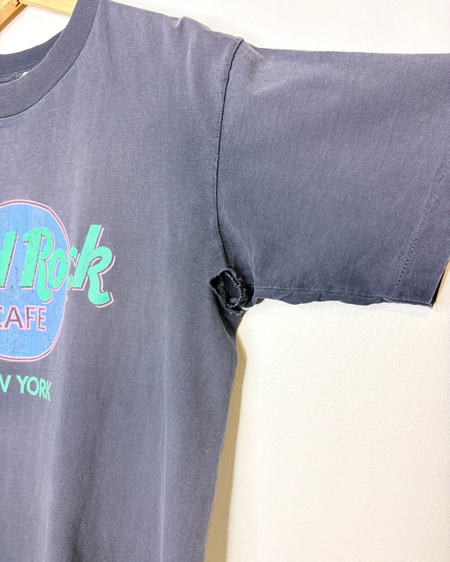 Vintage 90s Hard Rock Cafe New York Heavily Faded Black Tee Shirt