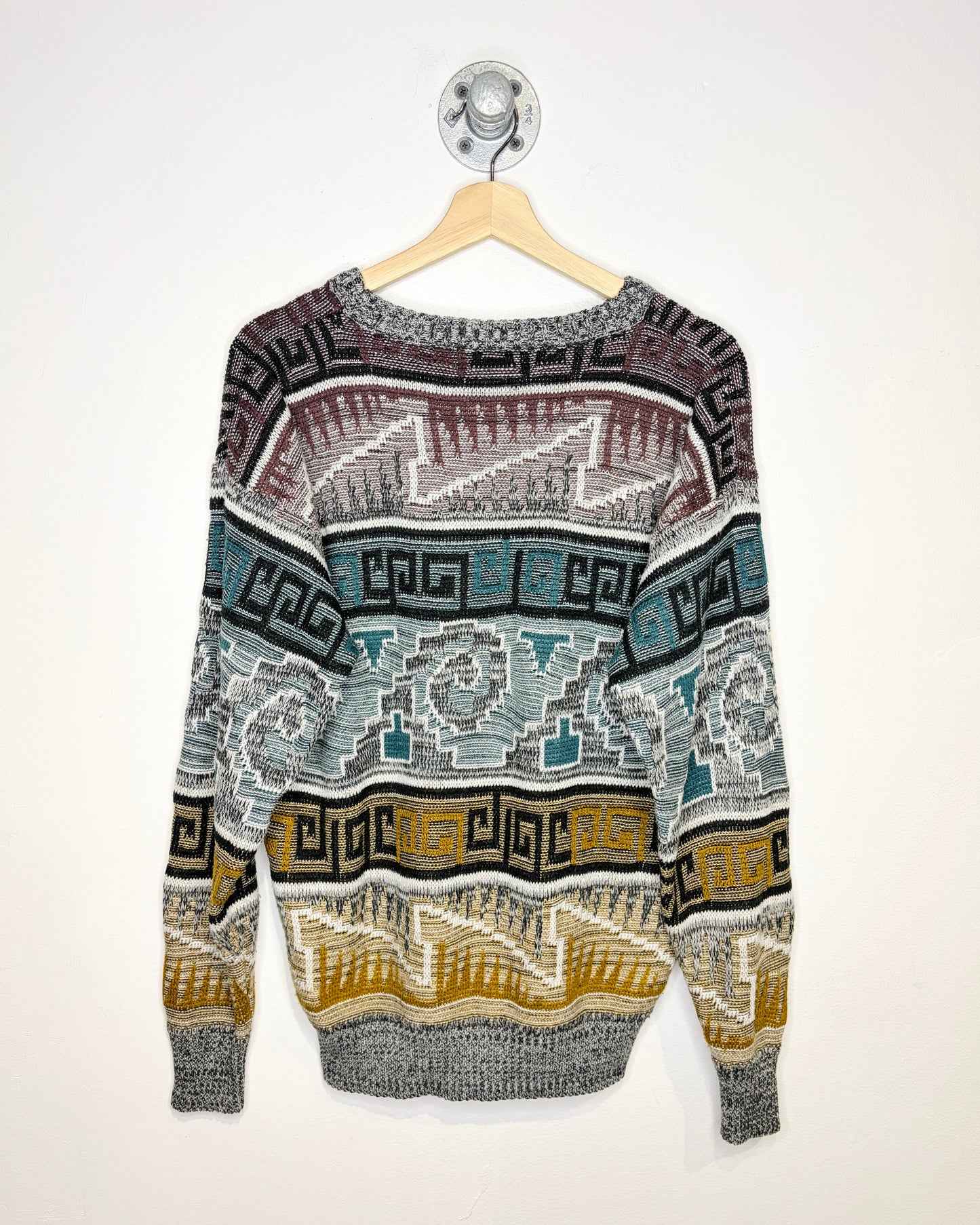 Vintage 90s Jonathan Bryan Grey Abstract Pattern Sweater