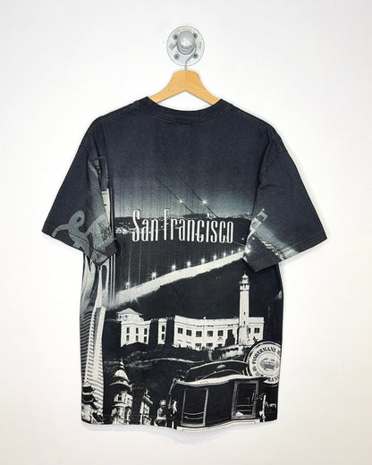 2000s San Francisco California AOP Black Tee Shirt