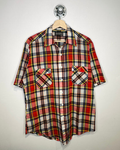 Sears Plaid Thin Shirt Sleeve Button Up Shirt