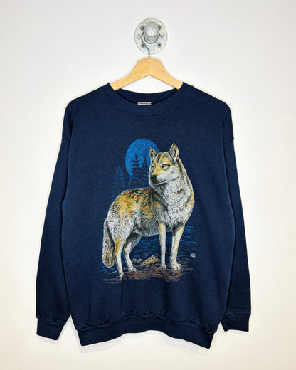 Vintage 1996 Cotton Grove Wolf Navy Blue Crewneck Sweatshirt