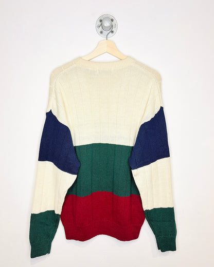 Vintage Early 1990s St. John’s Bay Green Blocked Cotton Blend Sweater